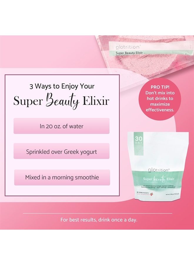 glotrition Super Beauty Elixir - Collagen Peptides Skincare Drink Packets with Vitamin C, Hyaluronic Acid & Biotin - Image 3