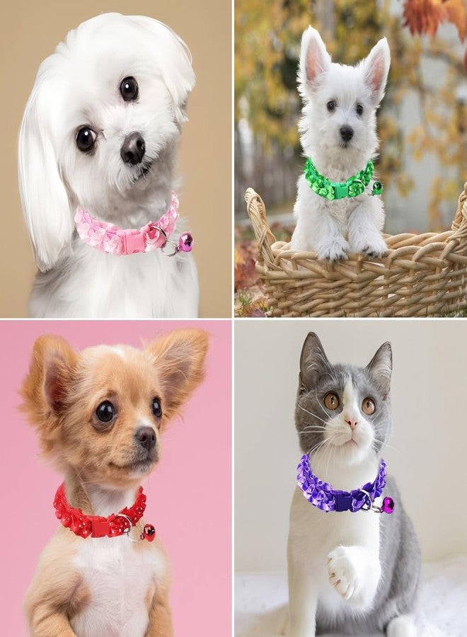 cyhaen Pink Dog Collar with Bell,Cat Collar with Bells,Wave Point Lace Small Dog Collar with Bell Adjustable Buckle for XXS Xs Extra Small Tiny Little Pet Female Dogs Kitten Neck 7.5-12.5 Inch - Image 2