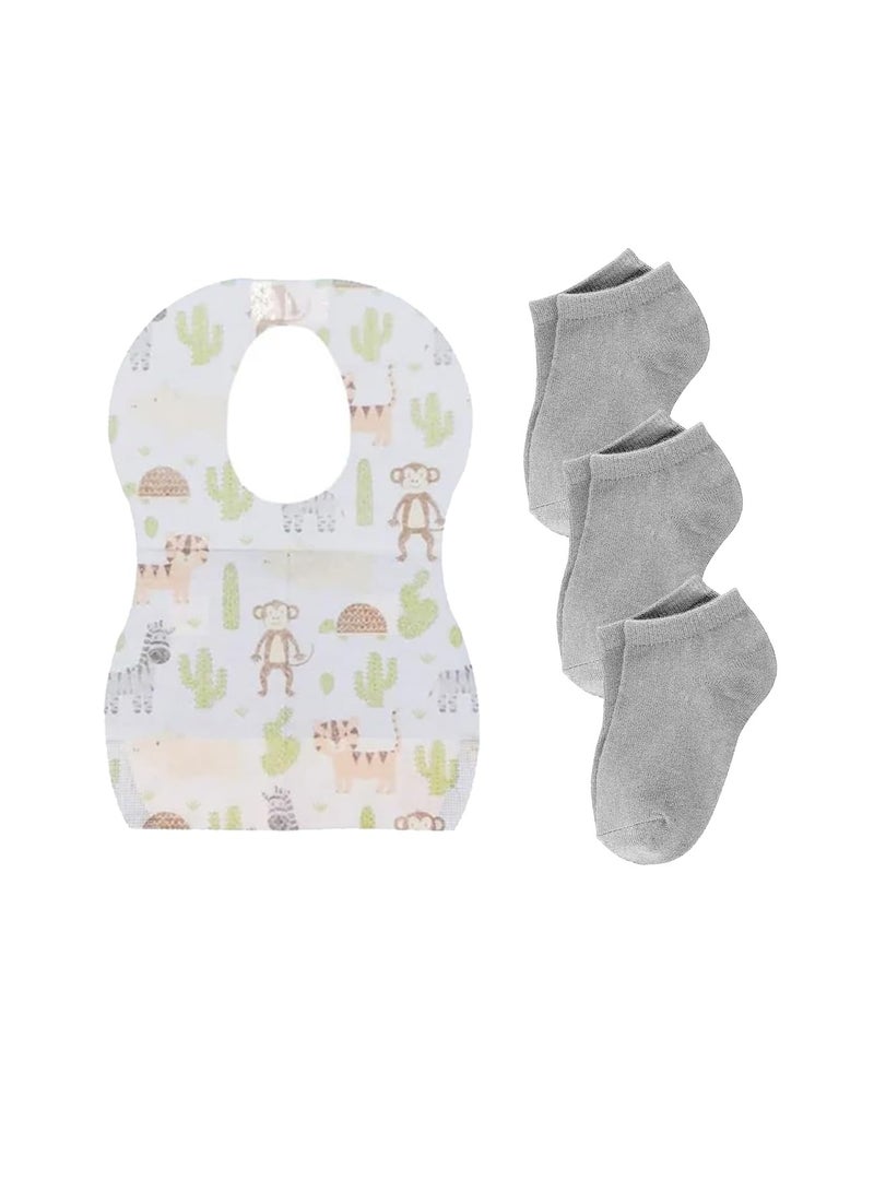Star Babies Combo Pack of 2 (Kids socks pack of 3, Disposable Bibs Pack of 10) - Grey - Image 1