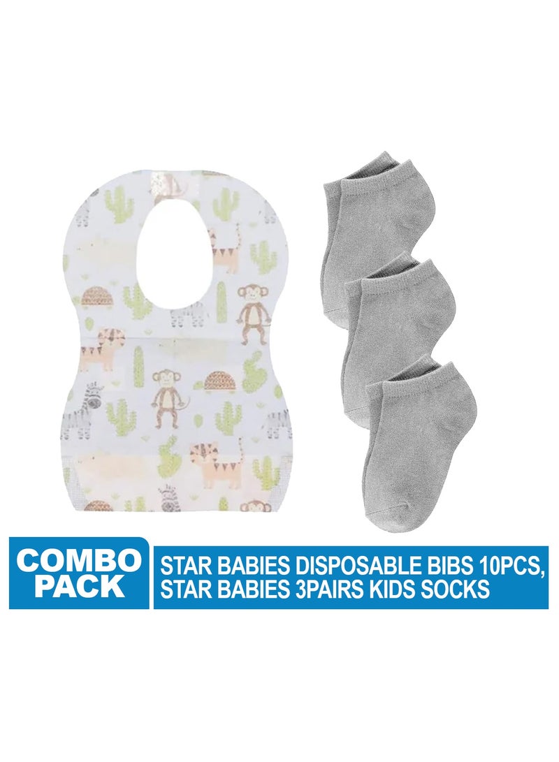 Star Babies Combo Pack of 2 (Kids socks pack of 3, Disposable Bibs Pack of 10) - Grey - Image 2