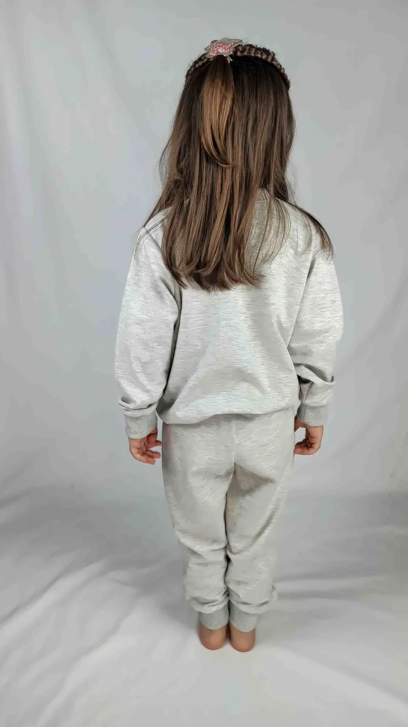 بلونس Girl's Gray Printed Cotton Tracksuit Set