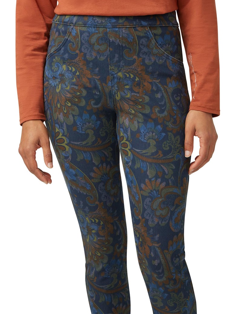 HUE Women's Ultra Soft High Waist Denim Leggings, Multi - Autumn Paisley, Medium - Image 4