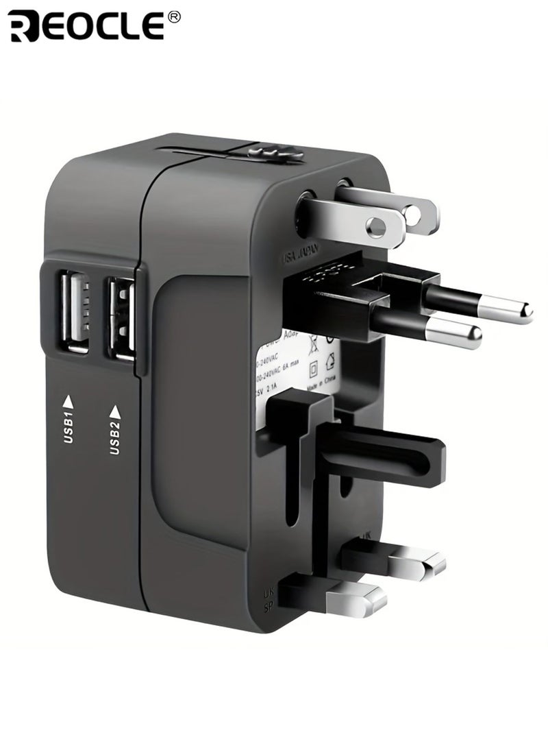 REOCLE Universal Travel Charger Portable Travel Adapter with USB and Type-C Charging Ports World All In One AC Power Plug Adapter USA EU UK AUS Converter Adapter - Image 3