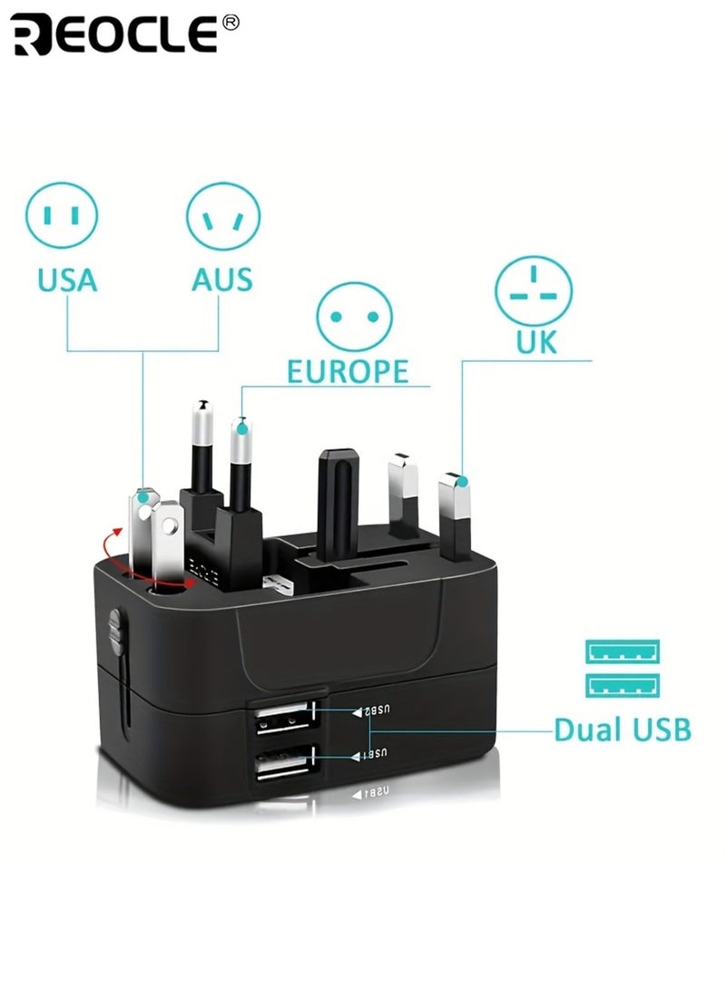 REOCLE Universal Travel Charger Portable Travel Adapter with USB and Type-C Charging Ports World All In One AC Power Plug Adapter USA EU UK AUS Converter Adapter - Image 4