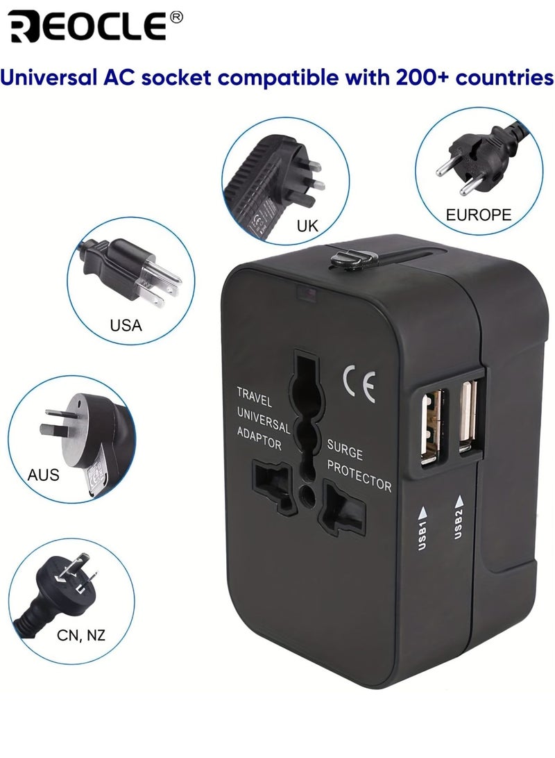 REOCLE Universal Travel Charger Portable Travel Adapter with USB and Type-C Charging Ports World All In One AC Power Plug Adapter USA EU UK AUS Converter Adapter - Image 2
