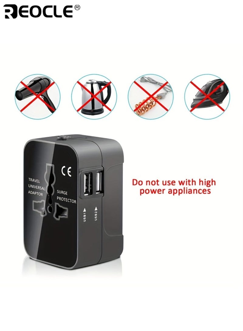 REOCLE Universal Travel Charger Portable Travel Adapter with USB and Type-C Charging Ports World All In One AC Power Plug Adapter USA EU UK AUS Converter Adapter - Image 5