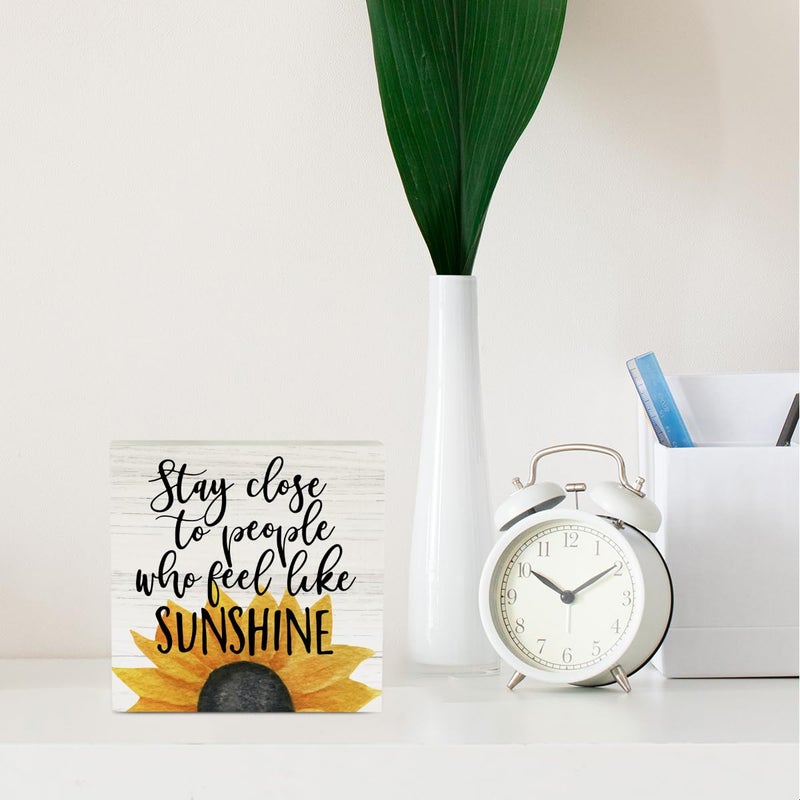 IYEZH Farmhouse Sunshine Sunflower Wooden Box Sign Rustic Country Sunflower Box Sign Wood Sign Decor Summer Square Wood Sign Home Desk Tabletop Shelf Decor 5 x 5 - Image 3