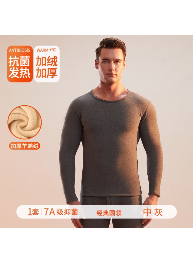 Men's Thermal Underwear Women's Fleece Lined Thickened Autumn Clothes Set Round Neck High Waist Extra Thick Mid-neck Base Layer Cold Protection