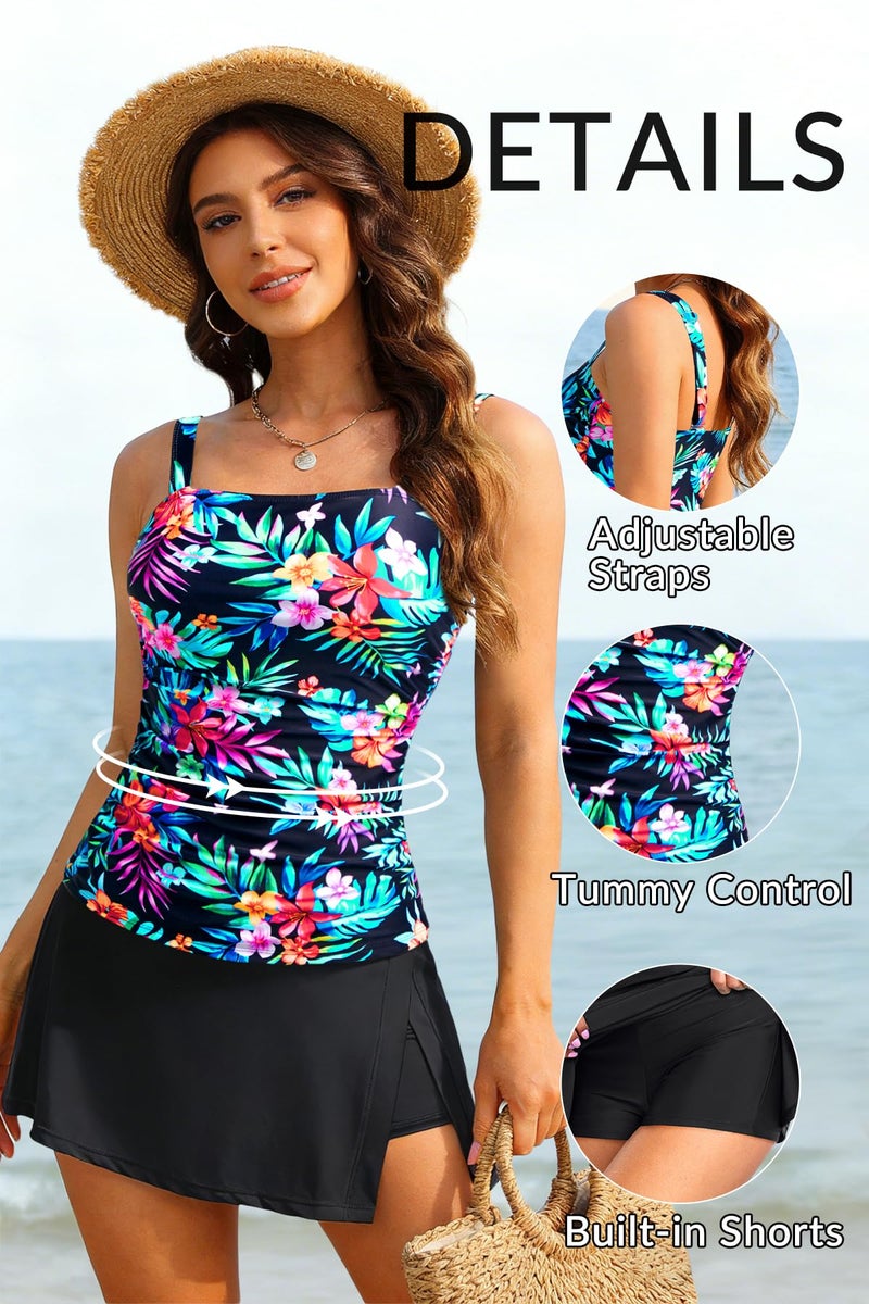 Talisea Womens Two Piece Tankini Bathing Suits with Skirt Tummy Control Swimsuits Ladies Swimwear Colorful Floral L - Image 5