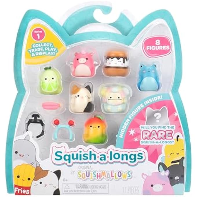 Squish-a-longs 8 Pack - Series 1, Style 2 - (8) 1 Mini-Squish with 2 Accessories, Ring, and Collectors Guide - Collect, Trade, & Play - Image 1