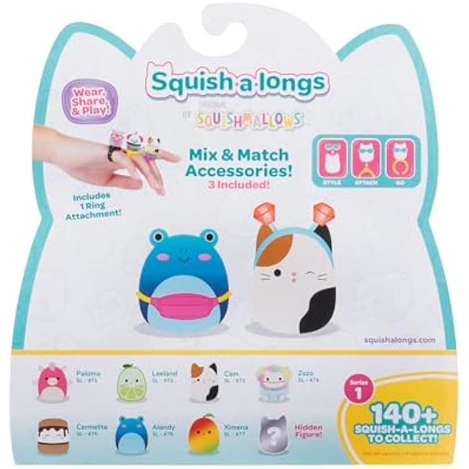 Squish-a-longs 8 Pack - Series 1, Style 2 - (8) 1 Mini-Squish with 2 Accessories, Ring, and Collectors Guide - Collect, Trade, & Play - Image 4