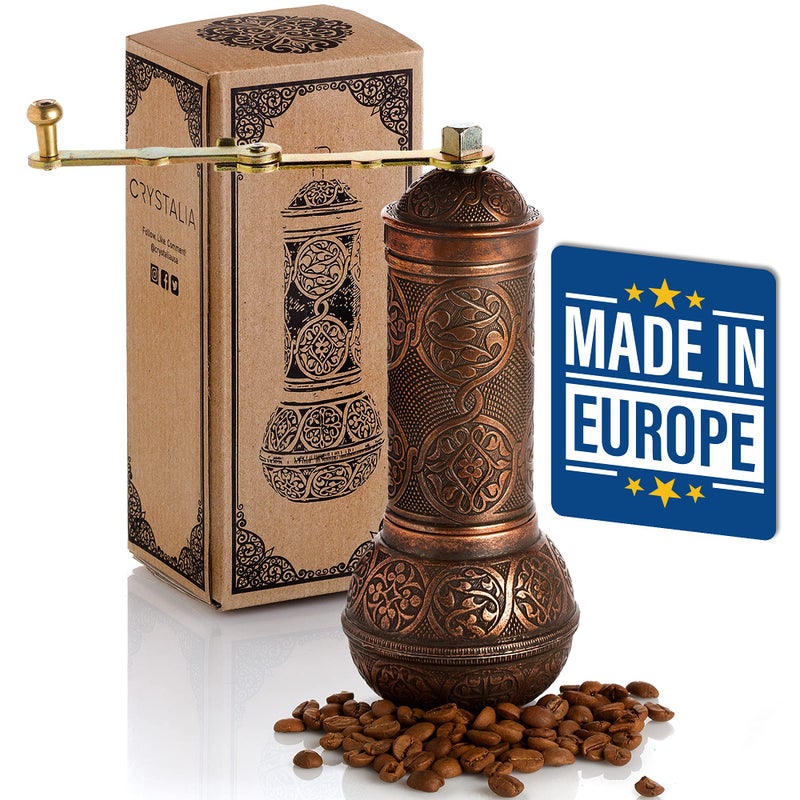 Crystalia Refillable Coffee Grinder Authentic Manual Mill with Adjustable Grinder Metal Coffee Mill with Handle Antique Coffe Grinder with Hand Crank Adjustable Coarseness