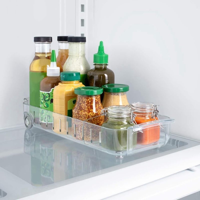 KEYOZA RollOut Fridge Caddy Divided Pull Out Fridge Drawer Organizer Clear on Wheels Refrigerator Storage Bins for Veggie Pantry Snackle Box Under Sink Bathroom Organization Pack of 1 - Image 2