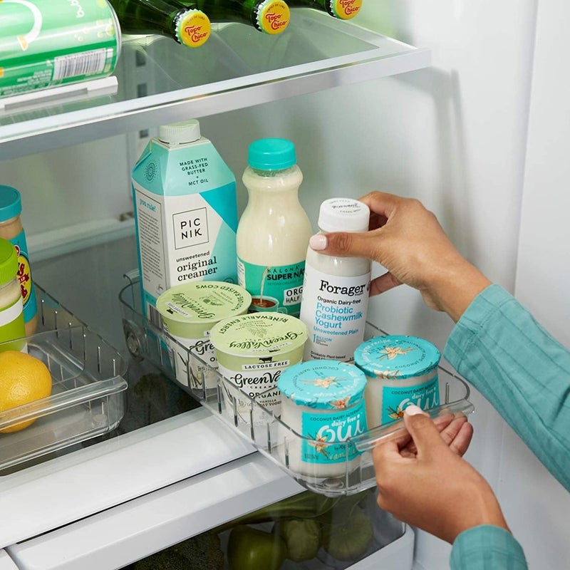 KEYOZA RollOut Fridge Caddy Divided Pull Out Fridge Drawer Organizer Clear on Wheels Refrigerator Storage Bins for Veggie Pantry Snackle Box Under Sink Bathroom Organization Pack of 1 - Image 3