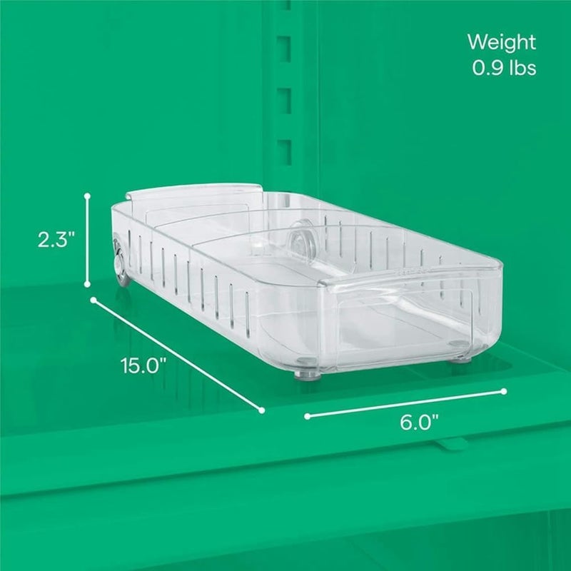 KEYOZA RollOut Fridge Caddy Divided Pull Out Fridge Drawer Organizer Clear on Wheels Refrigerator Storage Bins for Veggie Pantry Snackle Box Under Sink Bathroom Organization Pack of 1 - Image 5