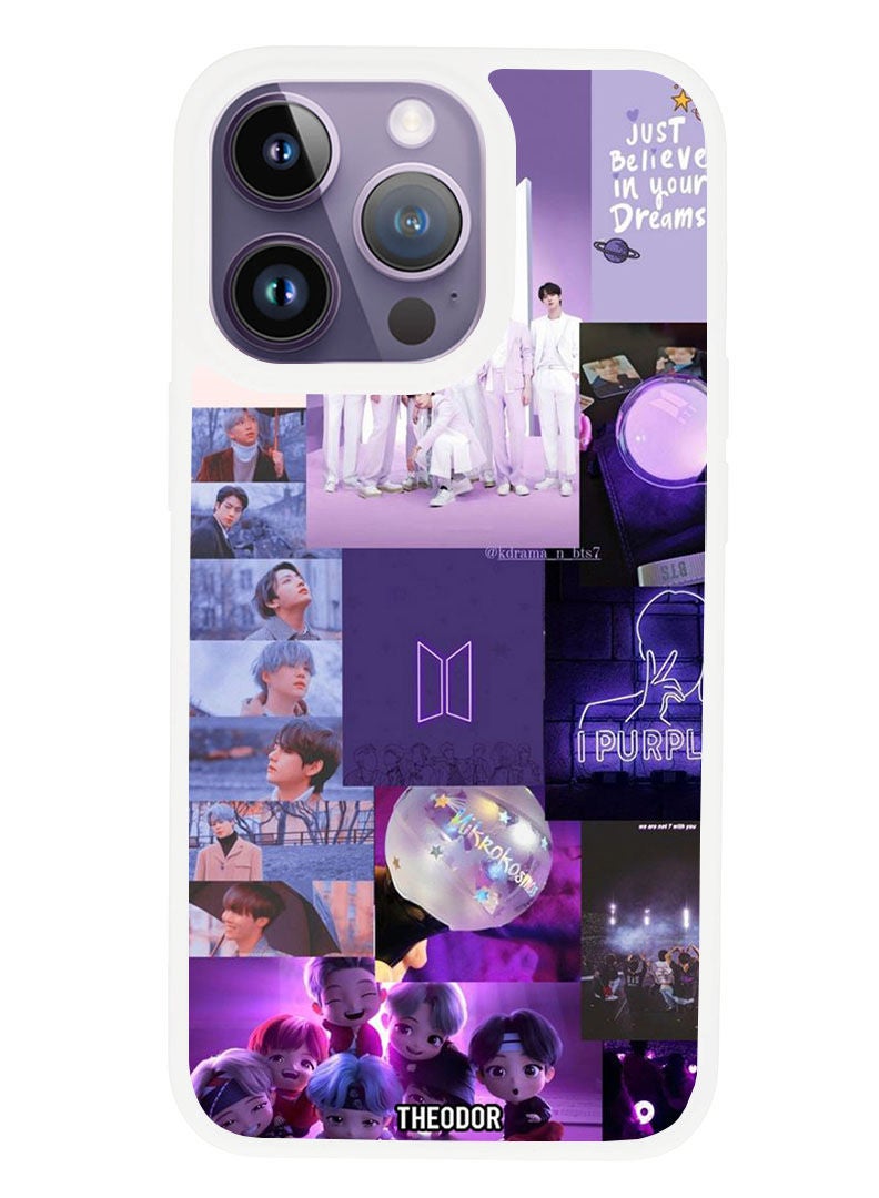 Theodor Protective Case Anti Scratch Shock Proof Cover For APPLE IPHONE 14 PRO MAX BTS collage (White Bumper) - Image 1