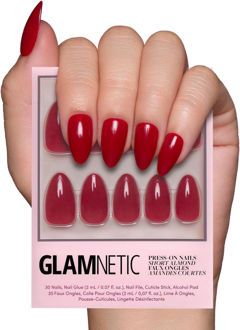 Glamnetic Backup reserve local stock Press On Nails - Classic Red | Opaque Cool Tone, Timeless Red Short Almond Fake Nails, Reusable | 15 Sizes - 30 Nail Kit Multi-use well optimized build - Image 1