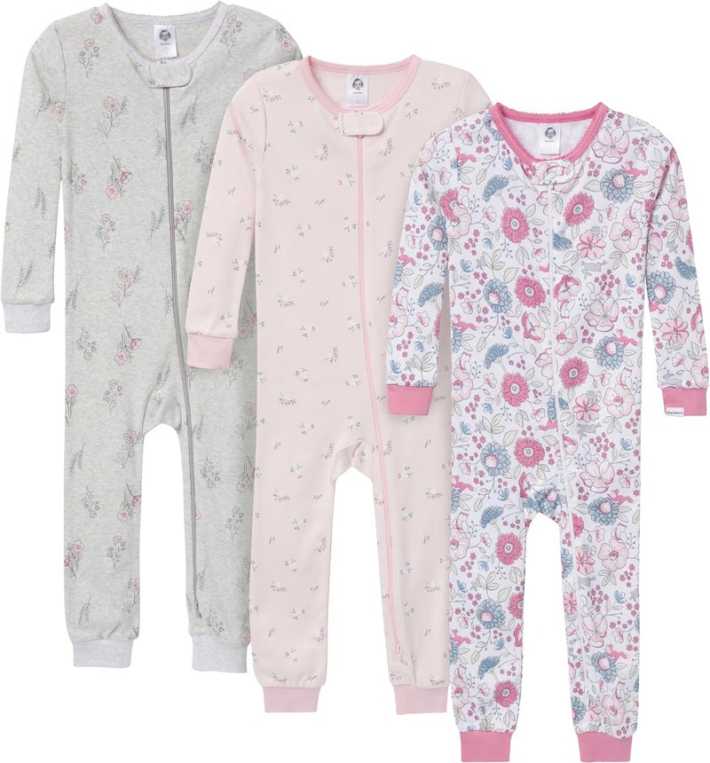 جربر Gerber Baby Girls 3-Pack Snug Fit Footless One Piece Cotton Pajamas - Image 1