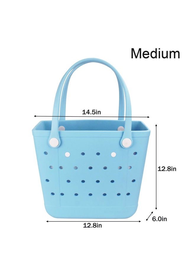 Juyeesm Medium Beach Bag, Waterproof Rubber Beach Bag, Washable Open Tote Bag Durable Tote Travel Bags for Outdoor Sport, Lake Blue, Medium(14.5*12.8*6in), Beach - Image 4