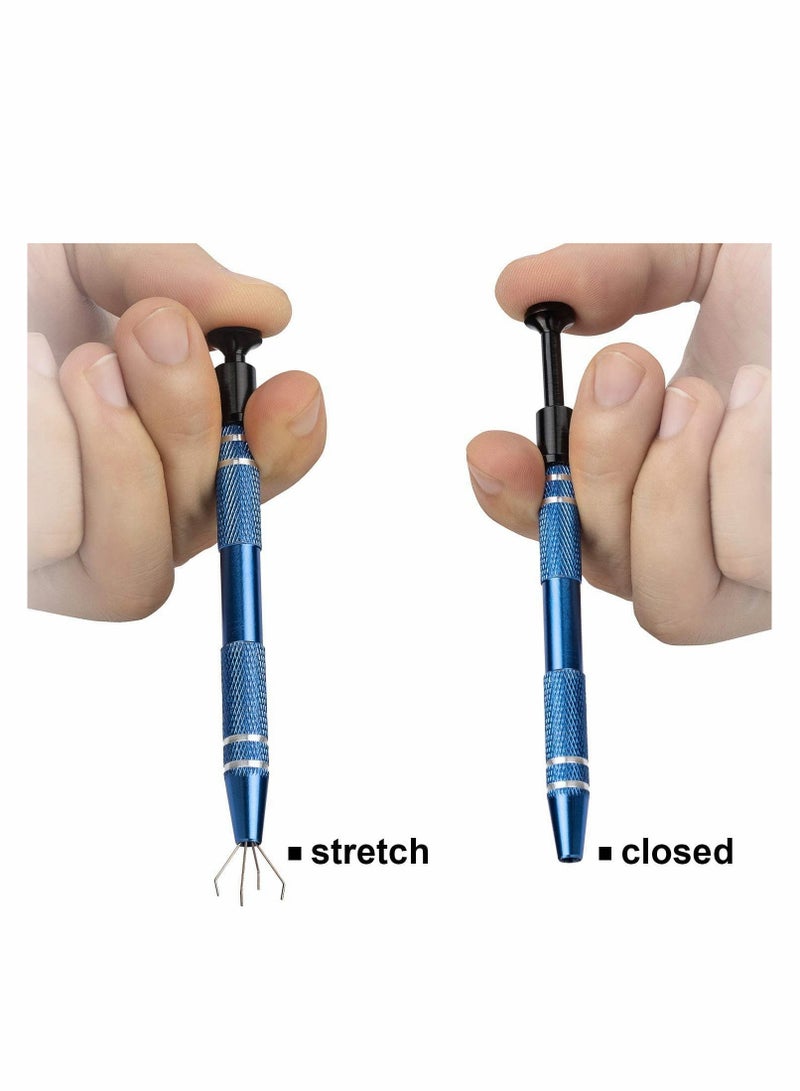 Excefore 3 Pieces Stainless Steel 4-Claw Pick up Tool for Small Parts Pickup Metal Grabber IC Chips Metal Grabber Claw Pickup Holder Electronic Component Jewel Diamond Gem Tweezers - Image 4