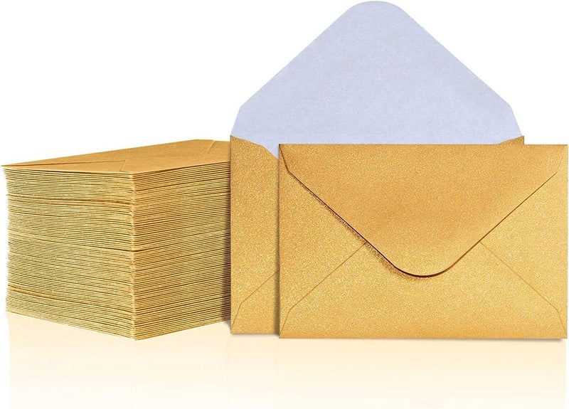 Confetti Storage & transit friendly Confetti Gift Card Envelopes - 100pc Mini Paper Pockets for Business Cards, Small Note Cards, 4 x 2.7 Inches (Gold) Local & cross border ship compatible - Image 1