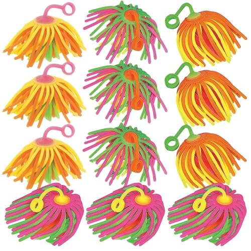 Fun Express Neon Large Stretchy Noodle Ball Yo Yos Party Favor Toys Multicolor Set of 12 - Image 1