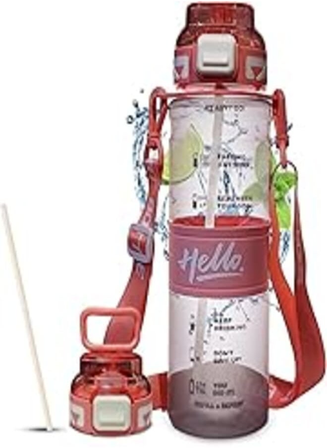 Generic Sports Water Bottle Leak Proof Portable Drinking Bottle Modern Durable Gym Fitness Bottle with Strap, BPA Free (trx) (Transparent Pink) 