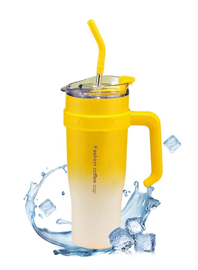 Tumbler 1200ml With Handle and Straw Lid Insulated 40 oz Reusable Stainless Steel Vacuum Insulated Water Bottles Travel Mug Iced Coffee Cup for Hot and Cold Beverages 