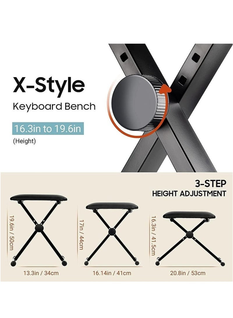 والالا مقعد لوحة مفاتيح البيانو، مقعد مبطن على شكل حرف X، مقعد بيانو قابل للتعديل الارتفاع، مقعد مبطن للوحة المفاتيح، مقعد قابل للطي، مقعد كرسي للوحات المفاتيح الإلكترونية الرقمية والبيانو - Image 4
