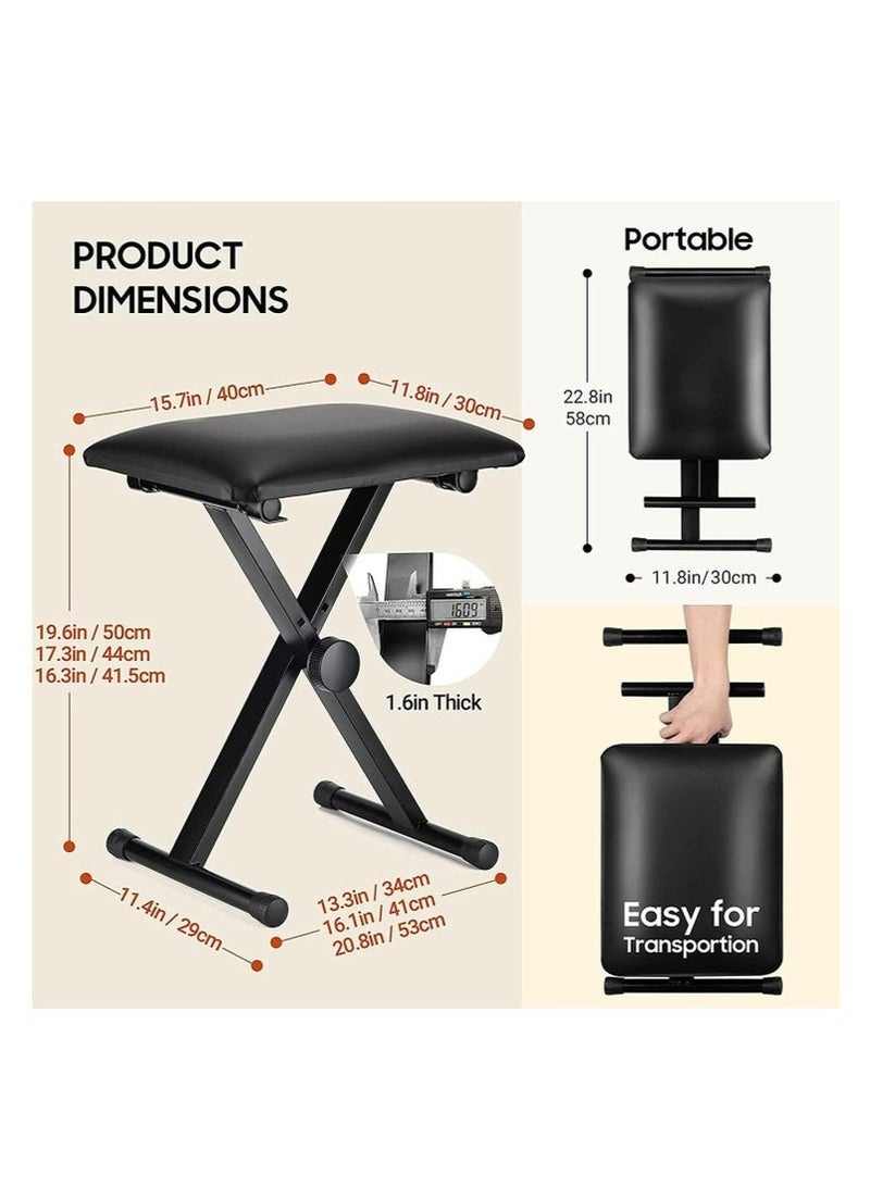 والالا مقعد لوحة مفاتيح البيانو، مقعد مبطن على شكل حرف X، مقعد بيانو قابل للتعديل الارتفاع، مقعد مبطن للوحة المفاتيح، مقعد قابل للطي، مقعد كرسي للوحات المفاتيح الإلكترونية الرقمية والبيانو - Image 5