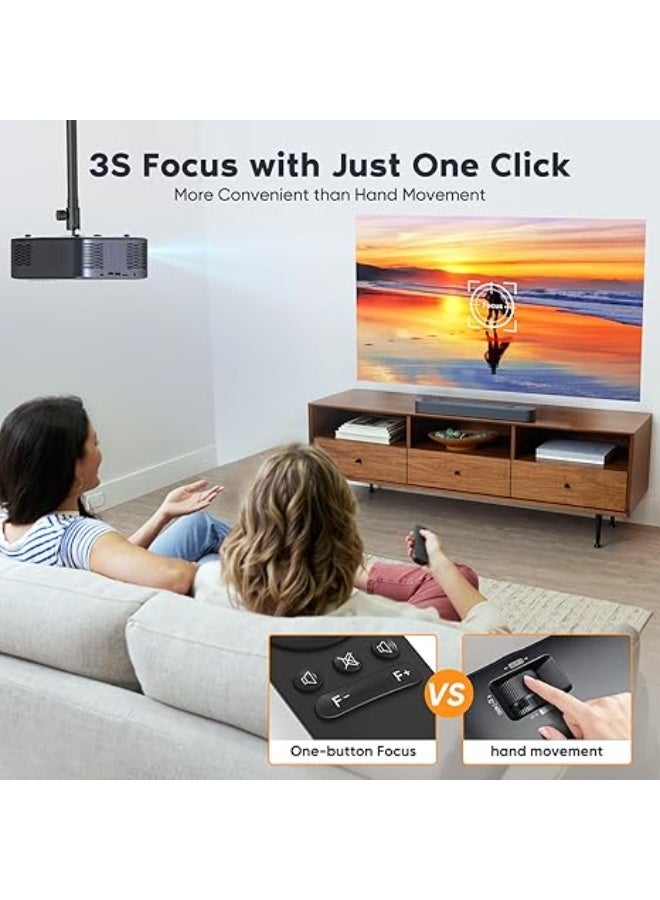 Portable Projector – 1080P with Electric Focus, Wi-Fi & Bluetooth, 4K Support, Home and Outdoor Movie Projector, Compatible with Phones, Laptops, USB, and HDMI - Image 3