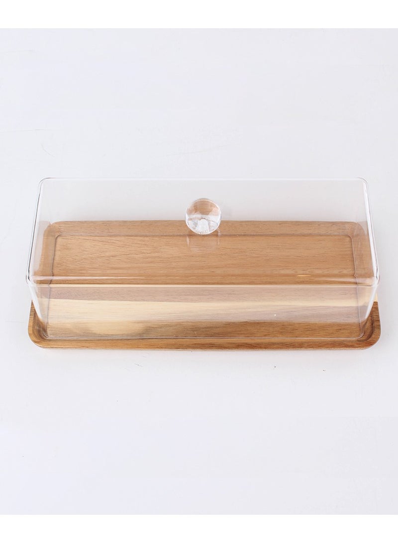 A multi-use rectangular wooden cake stand with a modern design and a transparent lid  - Image 3