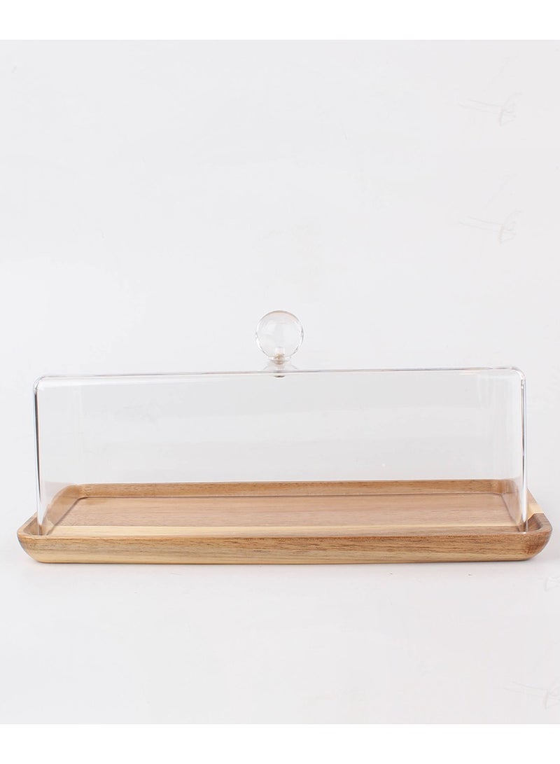 A multi-use rectangular wooden cake stand with a modern design and a transparent lid  - Image 4