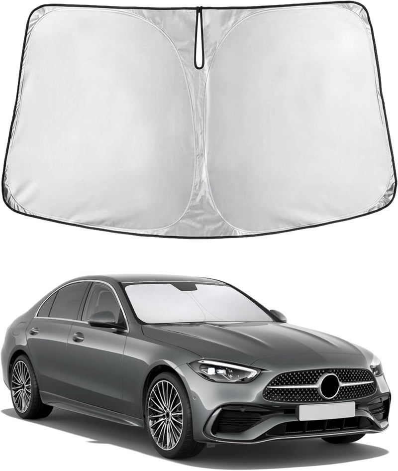 EcoNour حاجب شمس زجاج أمامي متوافق مع مرسيدس-بنز C Class 2014–2021 | واقي زجاج أمامي للسيارات السيدان | حاجب شمس قابل للطي | يحجب الأشعة فوق البنفسجية ويحافظ على برودة الداخل - Image 1
