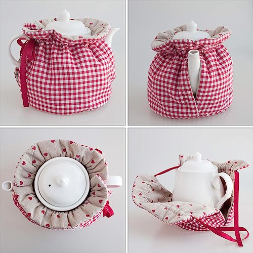 OLizee® 2pcs Insulated Tea Cozy for Teapot Tea Kettle Warmer Cover Teapot Cozy Cover Teapot Dust Cover Teapot Cozy Kettle Cover for Home Kitchen Decor Plaid - Image 2