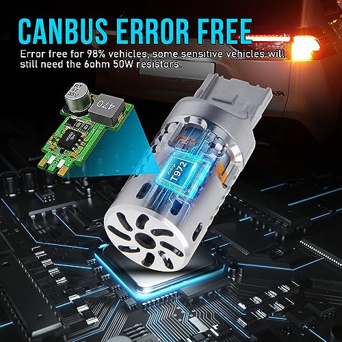OPP ULITE 7440 Led Bulbs Amber, Built In Resistor Error Free Canbus, Plug N Play, 360 Luminous Turn Signal Light 7444NA T20 7441 WY21W W21W 12V 20-Led Switchback Led Bulb, 2PC Pack - Image 3