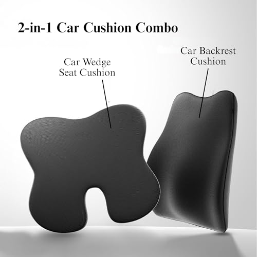 CUSHIO Car Seat Cushion Combo | Car Wedge & Backrest Cushion Combo | Posture Correction | Ergonomic Back & Seating Support | Driving & Daily Commutes | Universal Fit (Black) - Image 2