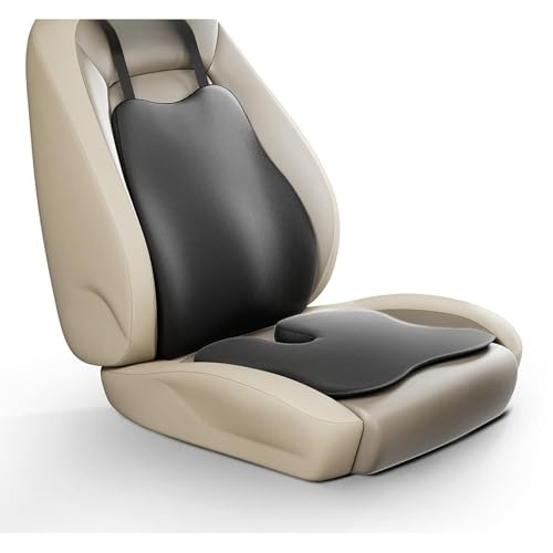 CUSHIO Car Seat Cushion Combo | Car Wedge & Backrest Cushion Combo | Posture Correction | Ergonomic Back & Seating Support | Driving & Daily Commutes | Universal Fit (Black) - Image 1