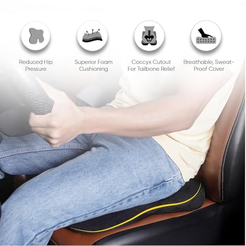 CUSHIO Car Seat Cushion Combo | Car Wedge & Backrest Cushion Combo | Posture Correction | Ergonomic Back & Seating Support | Driving & Daily Commutes | Universal Fit (Black) - Image 5