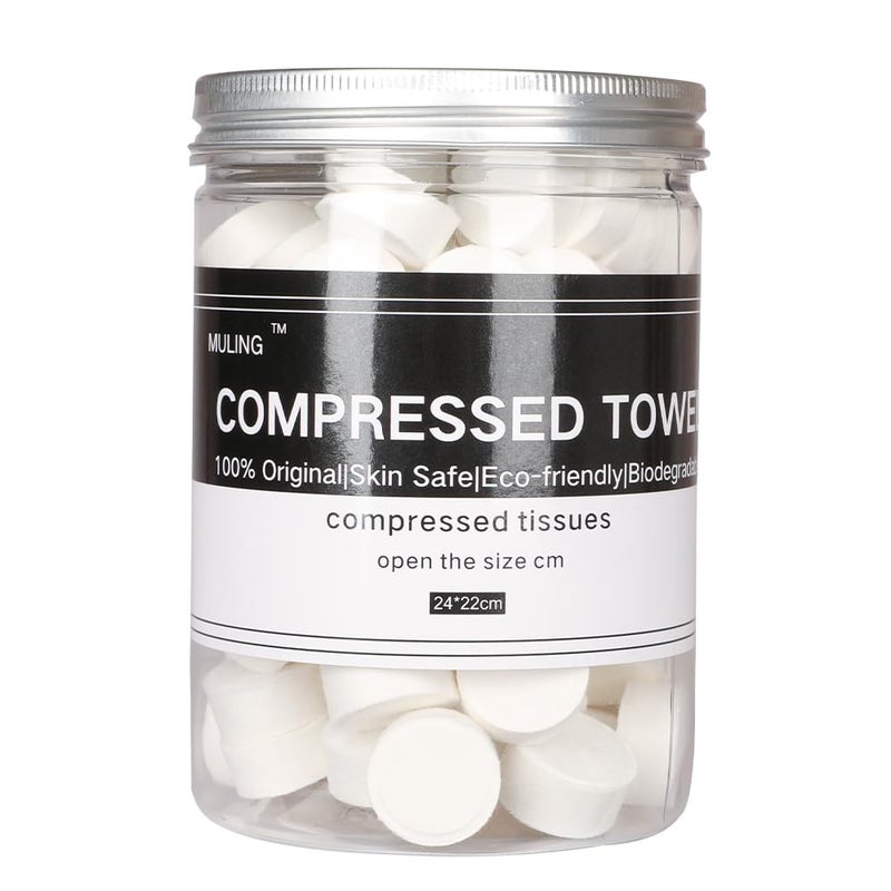 MuLing Canned 100 PCS Compressed Towels Portable Mini Compressed Coin Tissue for Travel Sports, Beauty Salon or Home Hand Wipes - Image 1