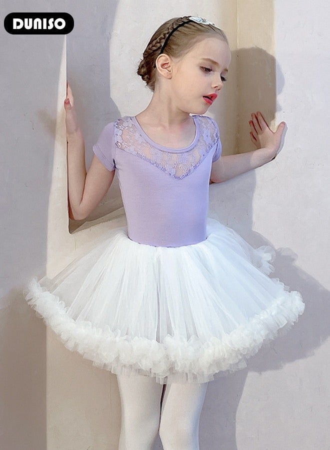 DUNISO Girls Ballet Dresses Leotards with Skirt Dance Dress, Tutu Skirted Leotards Short, Girls Cotton Ballet Dance Dress,  Short Sleeve Leotard with Removable Skirt Toddler Dance Tutu Dress for Girls  - Image 3