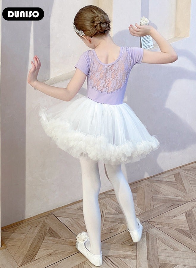 DUNISO Girls Ballet Dresses Leotards with Skirt Dance Dress, Tutu Skirted Leotards Short, Girls Cotton Ballet Dance Dress,  Short Sleeve Leotard with Removable Skirt Toddler Dance Tutu Dress for Girls  - Image 5
