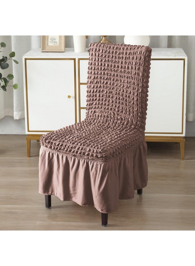 HOKIPO Stretchable Set of 4 Elastic Bubble Dining Chair Slipcovers with Frills, Mocha (AR-5258-MCH*4) - Image 2