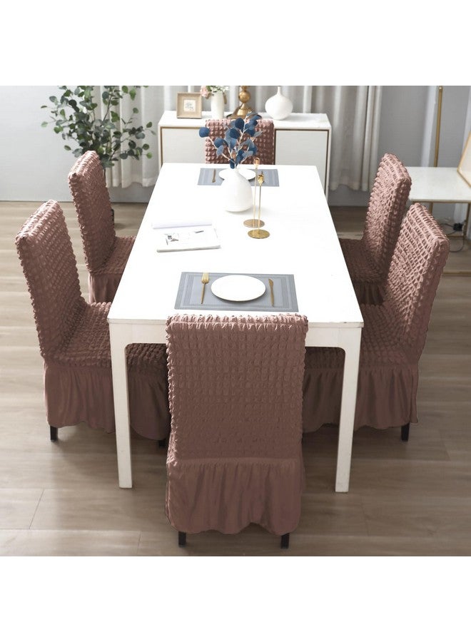 HOKIPO Stretchable Set of 4 Elastic Bubble Dining Chair Slipcovers with Frills, Mocha (AR-5258-MCH*4) - Image 5