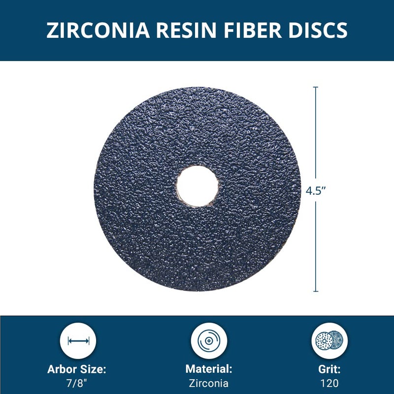 Benchmark Abrasives 4 1/2 Inch Sanding Discs Zirconia Resin Fiber Grinding Disc for Grinding, Stripping on Wood, Fiberglass, Metal, 7/8" Arbor Angle Grinder Sanding Disc, 25 Pack - 120 Grit - Image 4