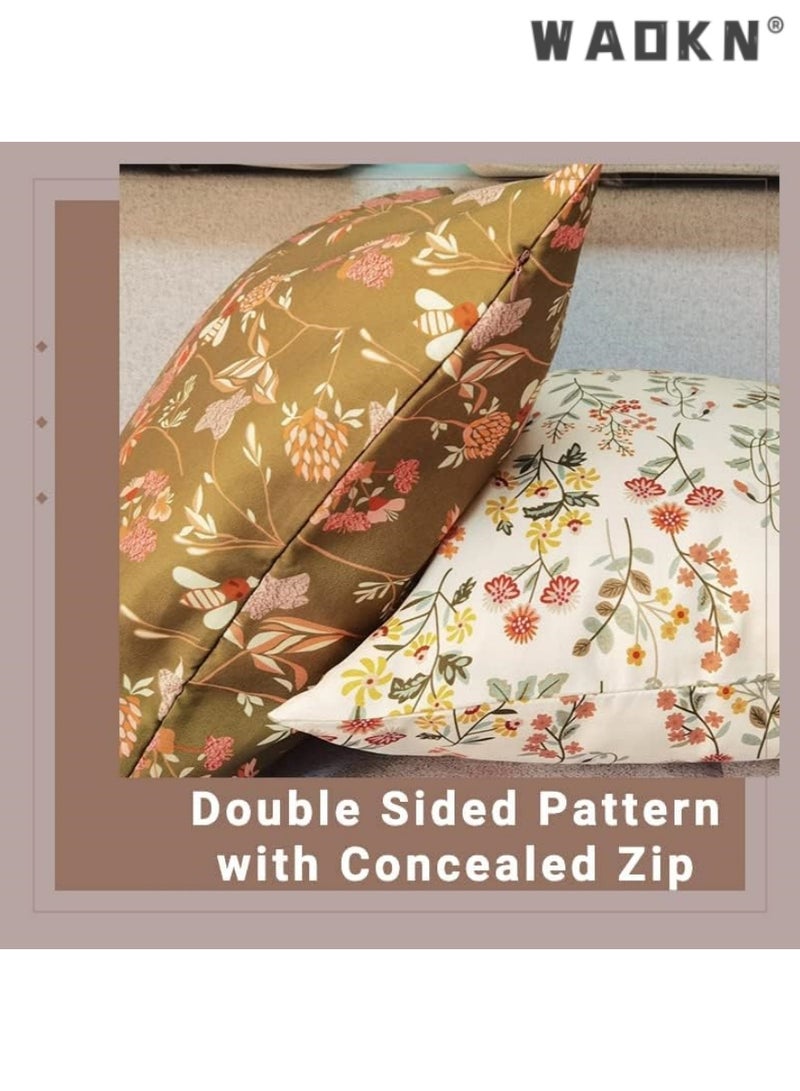 WAOKN Waterproof Outdoor Cushion Covers, Vintage Style Sofa Pillow Cases, Dual-Use for Balcony Garden Terrace, with Floral Patterns, Set of 2 Pillow Protectors - Image 4
