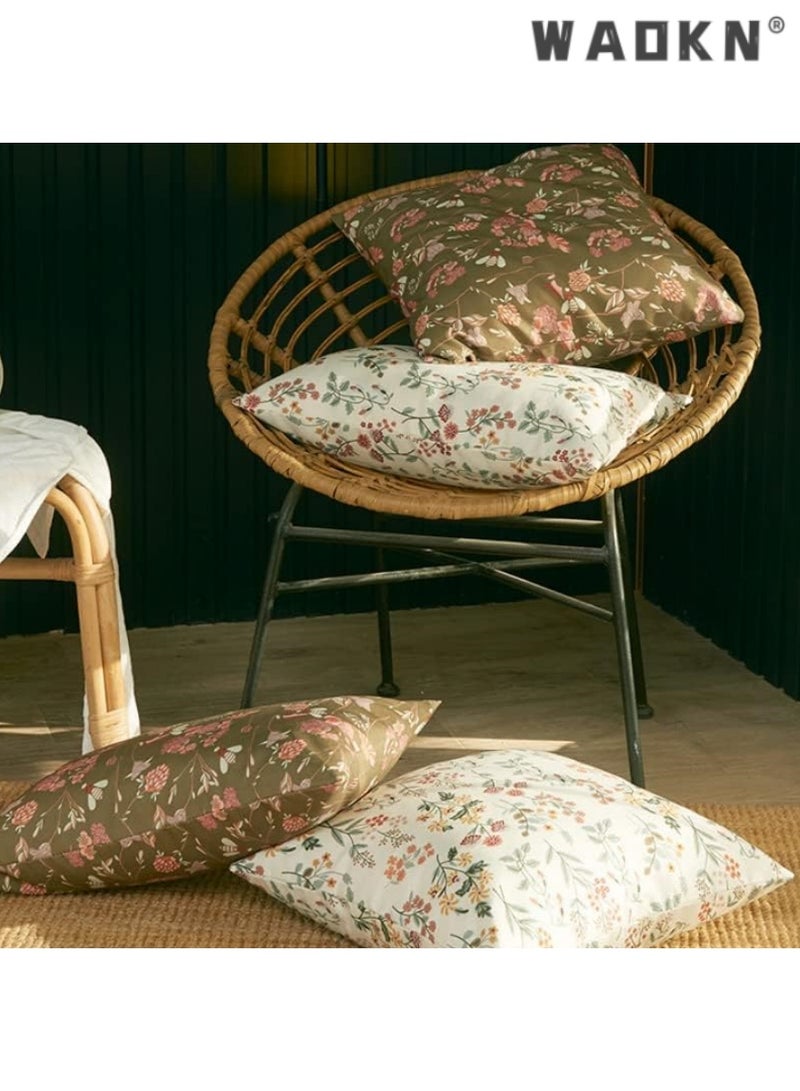 WAOKN Waterproof Outdoor Cushion Covers, Vintage Style Sofa Pillow Cases, Dual-Use for Balcony Garden Terrace, with Floral Patterns, Set of 2 Pillow Protectors - Image 5
