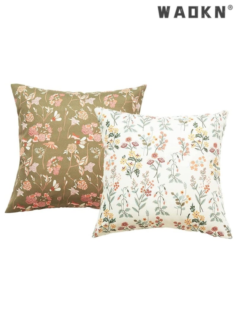 WAOKN Waterproof Outdoor Cushion Covers, Vintage Style Sofa Pillow Cases, Dual-Use for Balcony Garden Terrace, with Floral Patterns, Set of 2 Pillow Protectors - Image 1