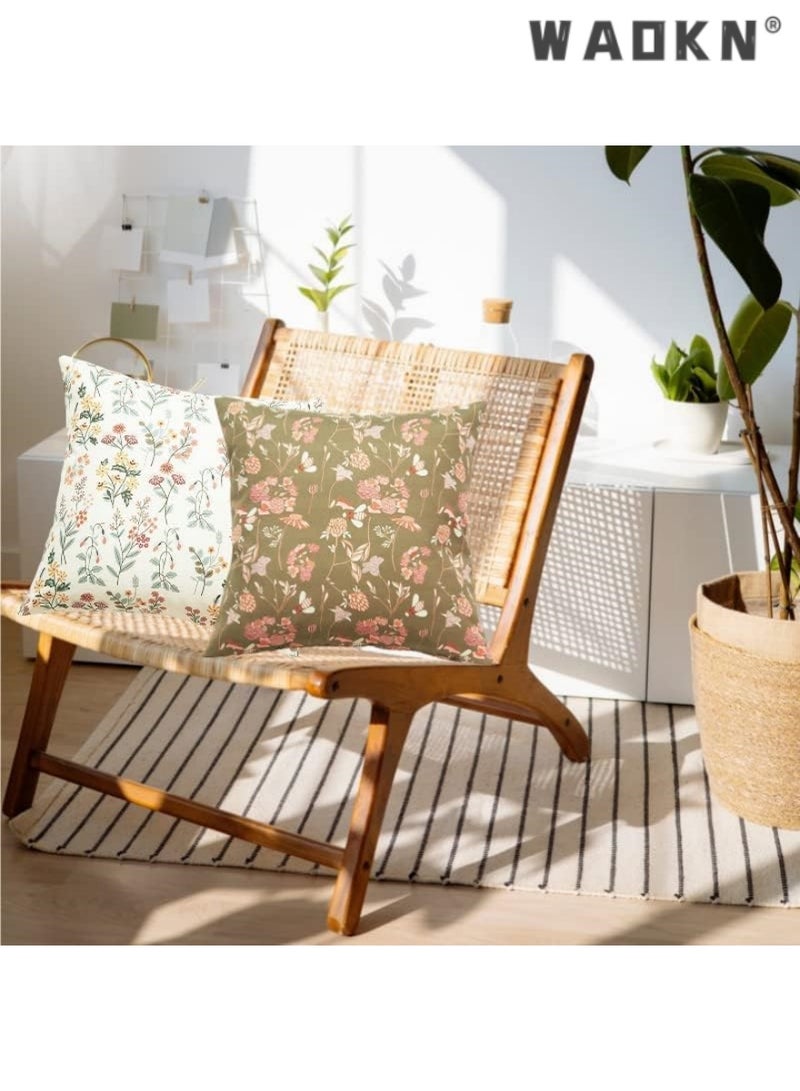 WAOKN Waterproof Outdoor Cushion Covers, Vintage Style Sofa Pillow Cases, Dual-Use for Balcony Garden Terrace, with Floral Patterns, Set of 2 Pillow Protectors - Image 2