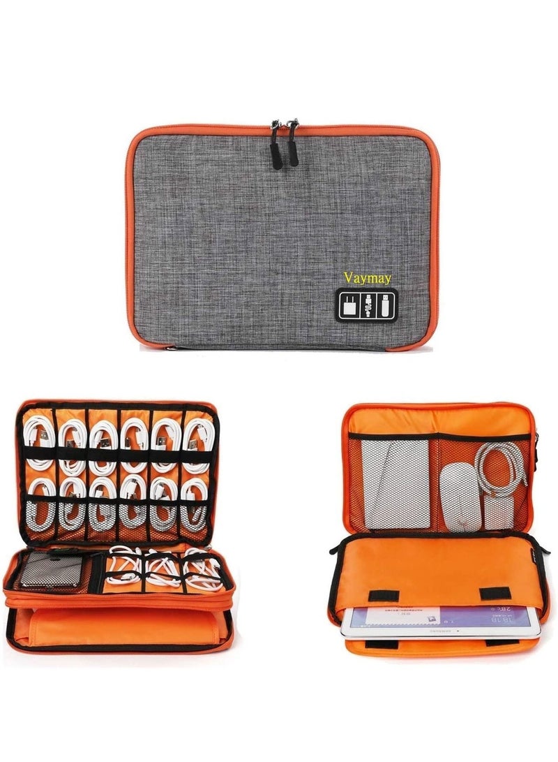 VAYMAY Travel Organizer, Electronic Organizer Accessories Bag, Double Layer Electronics Gadget Organizer travel Case for Storage iPad Mini, Cord, Charger, Phone, Adapter, Power Bank, Hard Drives  - Image 1
